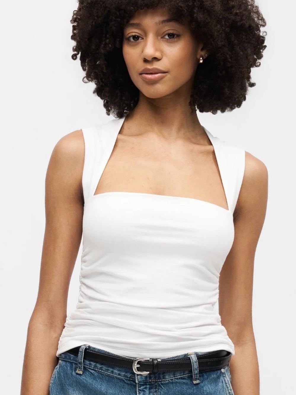 Abercrombie & Fitch white Ruched Square-Neck Tank size xsmall